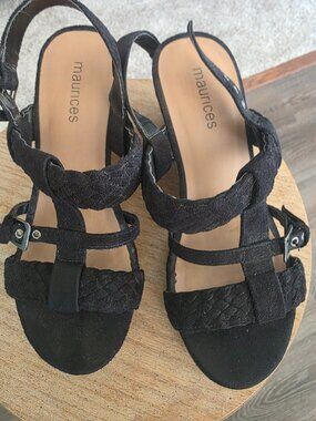 Maurices black cork wedge sandals